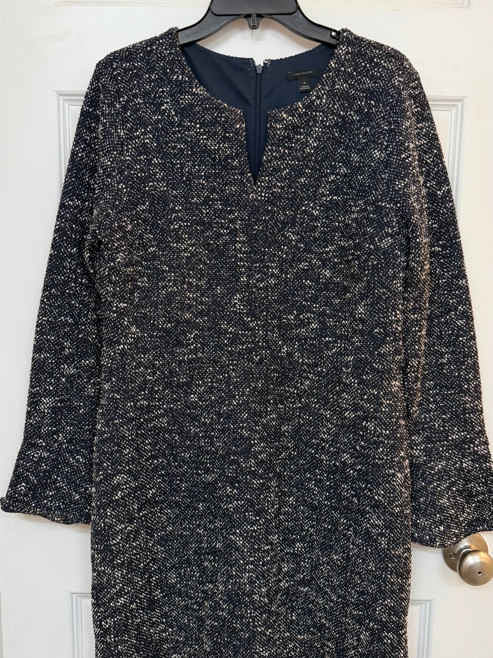 Ann Taylor Navy and White Tweed Midi Dress